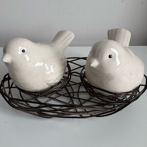 Salt and pepper birds with nest